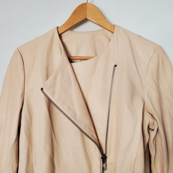Vince Zip Front Lamb Leather Jacket Biker Moto Jacket Cream Beige Size Medium - Picture 5 of 11